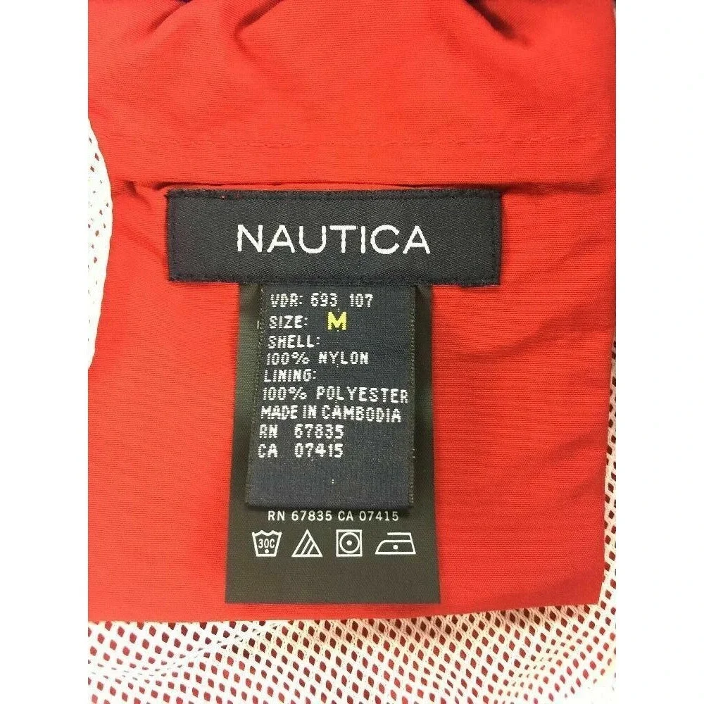 Nautica‎ Flag Bathing Suit M Red Blue SpellOut Swim Trunks Shorts Beach Mens